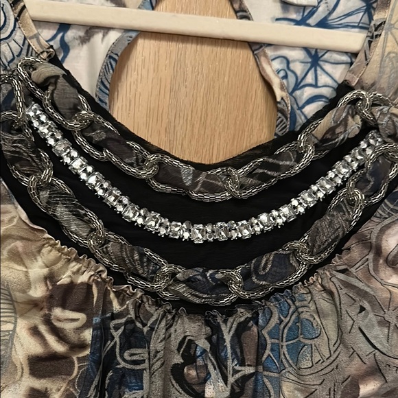 Alberto Makali Embellished Scoop Neck Top with Rhinestones and Chains M - Picture 3 of 4